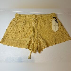 Women’s Banjara Crochet Lined Drawstring Shorts Yellow Floral Lace Sz Medium NWT